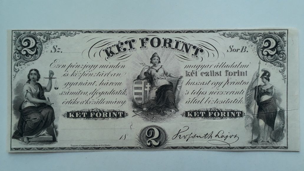 1 + 2 + 5 Forint 1852 Ungaria, Kossuth Lajos bancnota veche