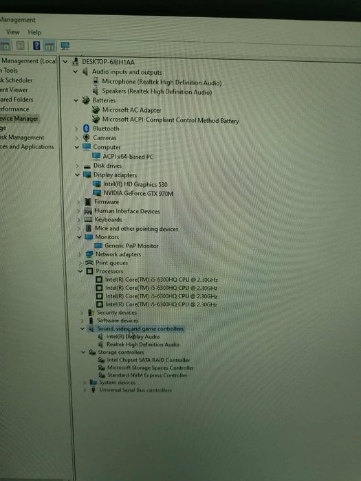 Laptop Acer predator gaming Intel i5-6300hqcpu 2.30ghz.12 GB RAM
