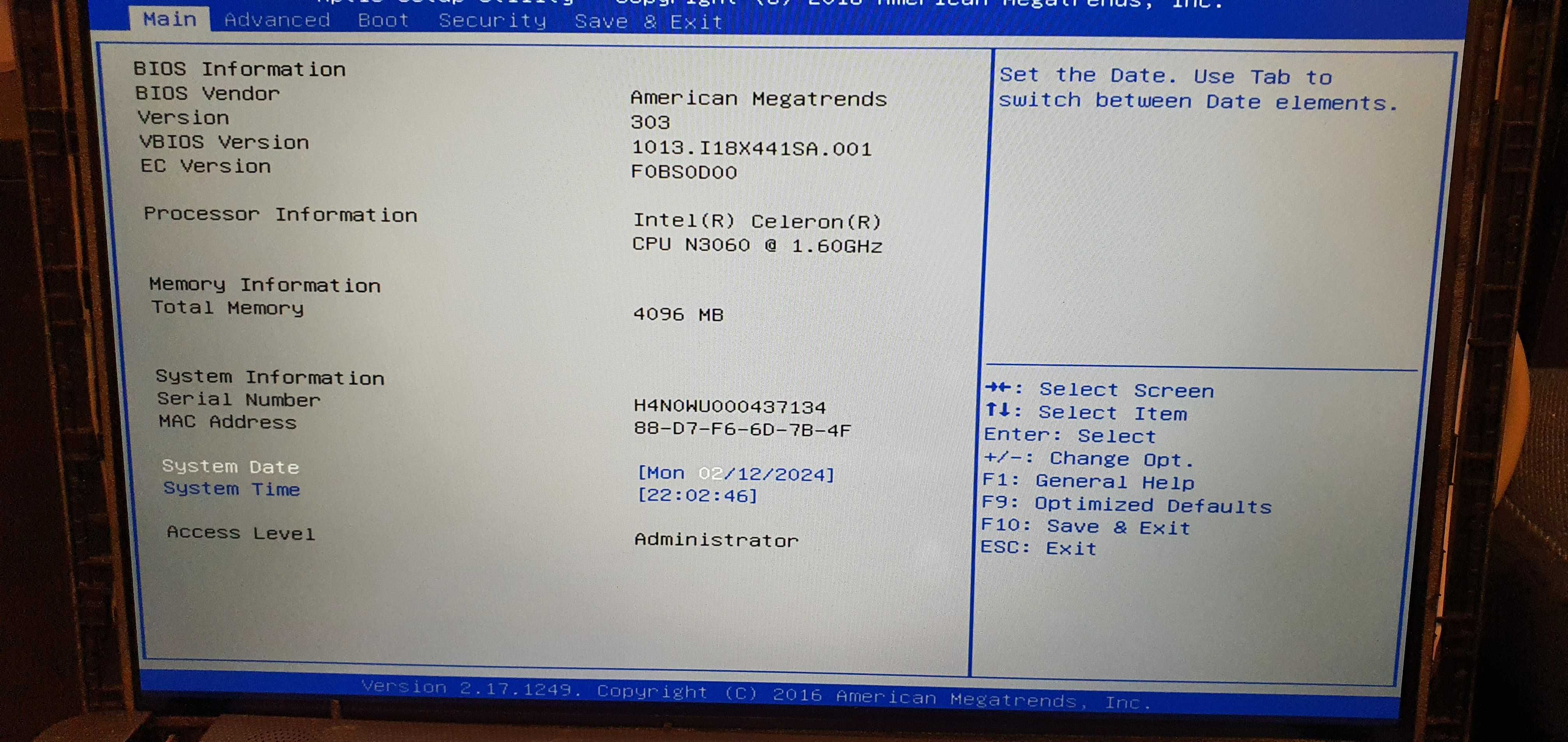 Placa de baza laptop ASUS X441SC Celeron N3060 2Ghz, 4 GB -functionala
