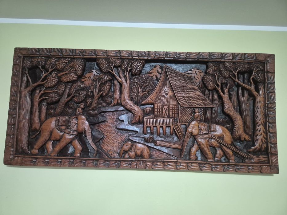 3 Tablouri din lemn masiv, origine Thailanda