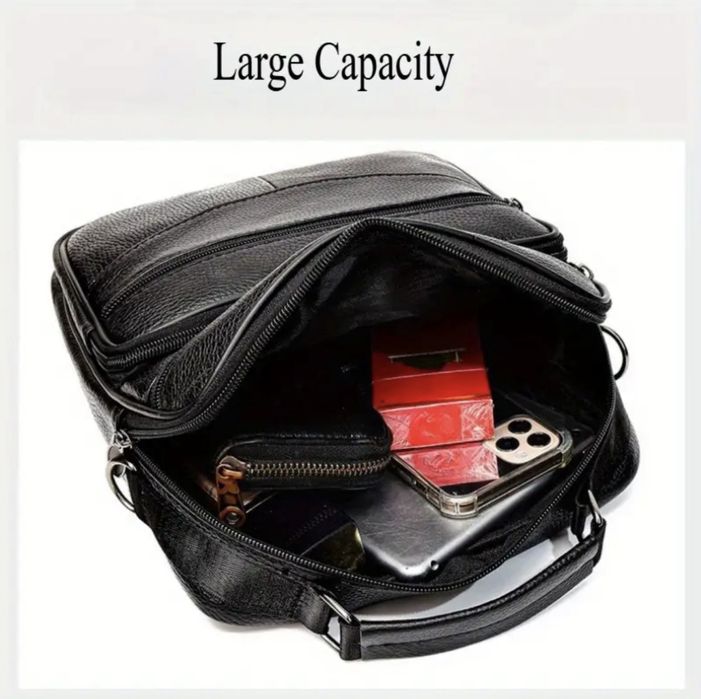 Мъжка универсална кожена чанта с дръжка/Елегантна с кафява естест.кожа