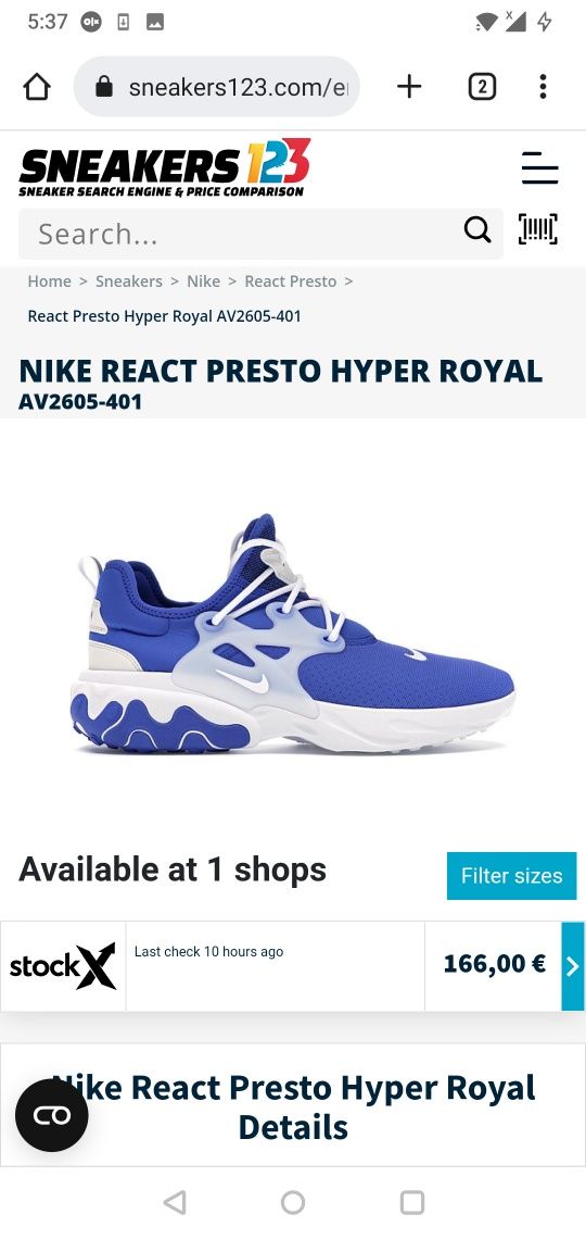 Nike React Presto "Hyper Royal"