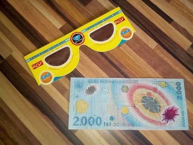 Vând bancnota de 2000 lei și ochelari Eclipsa de Soare Romania 1999