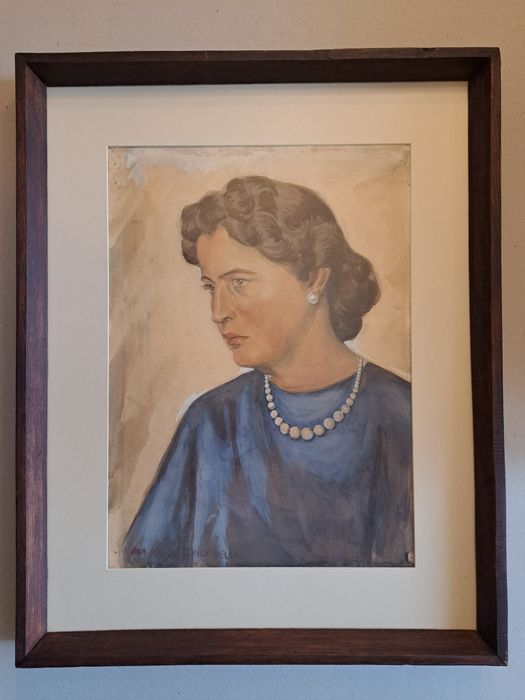 Pictură,aquarelă "Autoportret",Ana Maria Ghica Deleni (n.1899-d.1978)