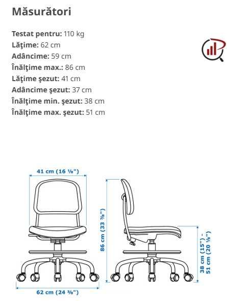 Scaun birou copii IKEA, ergonomic, stare foarta buna