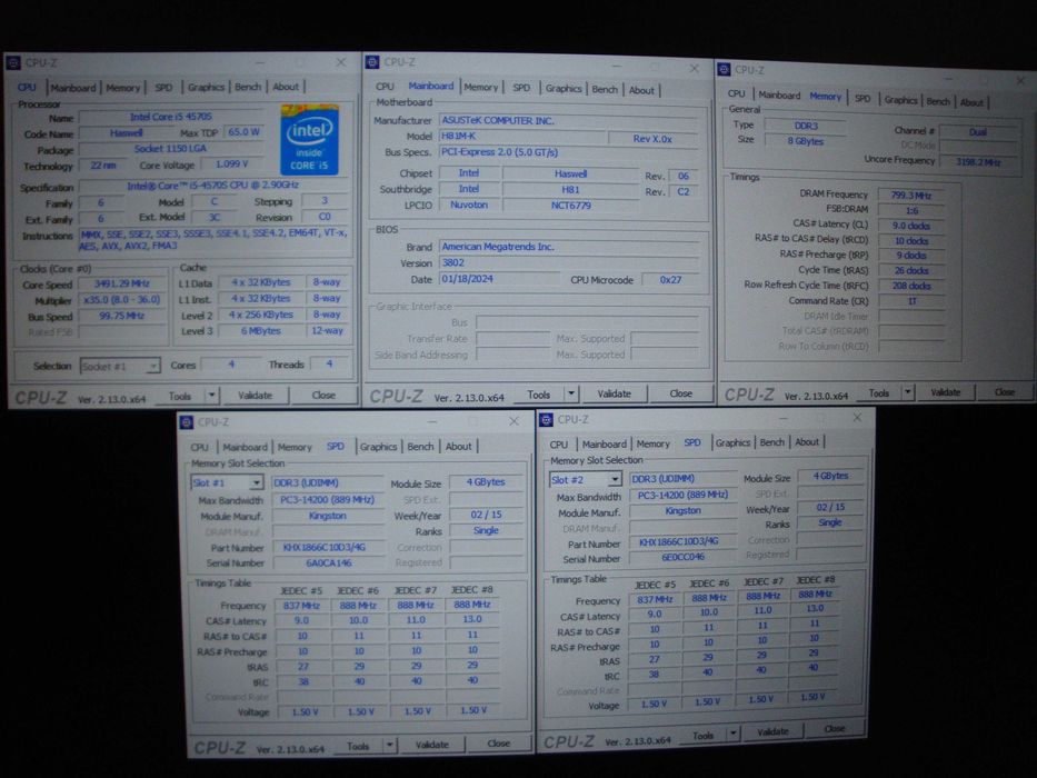 Placa de baza Asus H81M-k procesor i5 4570 3.6Ghz 8GB DDR3 1866