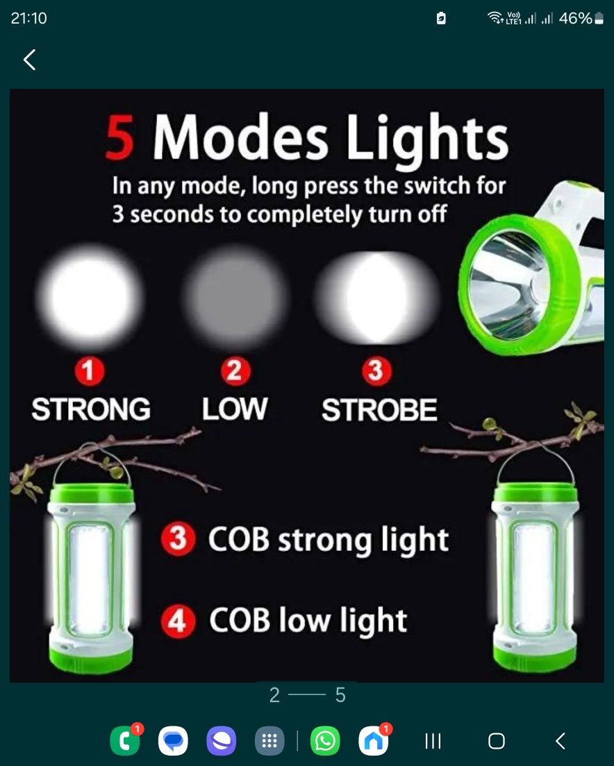 Lanterna rencarcabila solara cu acumulator, bec led f.puternic