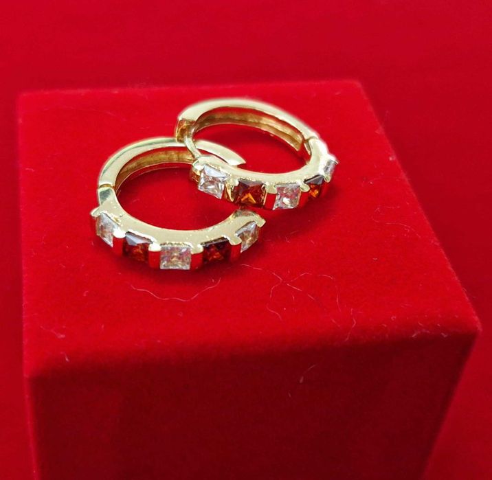 GP92,cercei placati aur 18k, zirconiu alb/rosu, incuietoare sigura