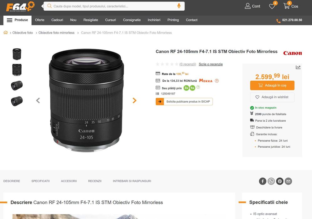 Obiectiv Canon RF 24-105mm f4-7.1 IS STM cu stabilizare
