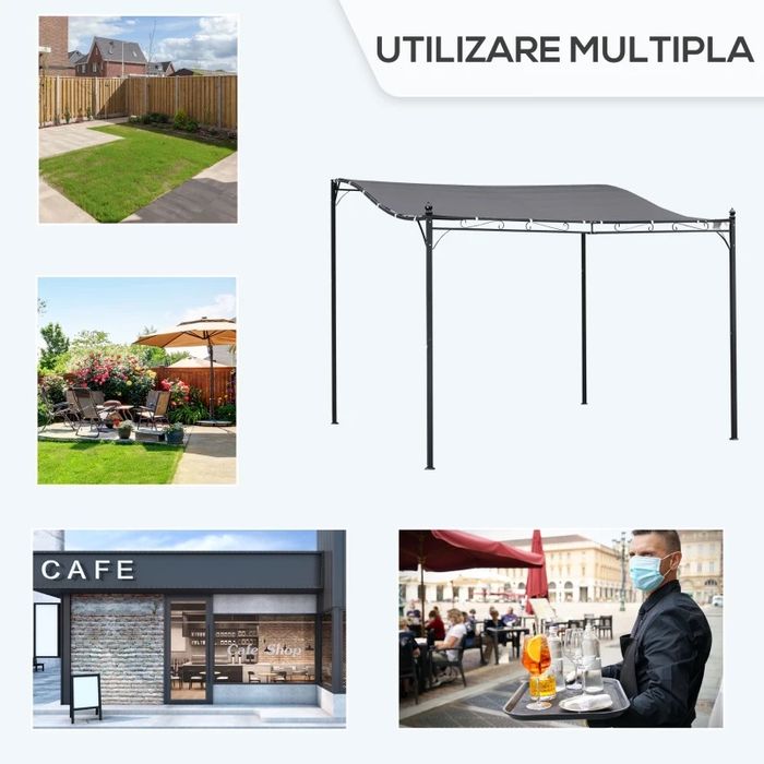 Outsunny Pavilion Cort Foisor 3x3m pentru Gradina sau Terasa, Nou