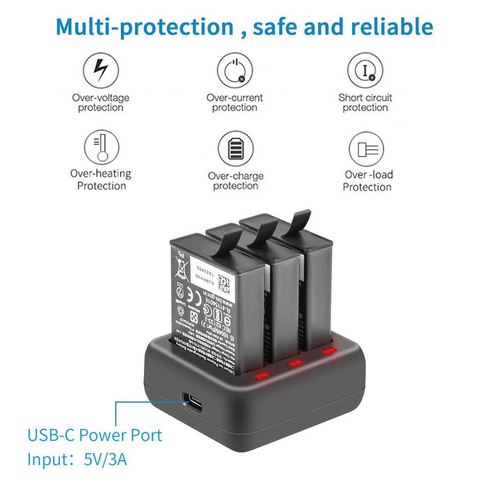 Incarcator triplu pentru camere actiune DJI OSMO Action 3 / 4 / 5 Pro