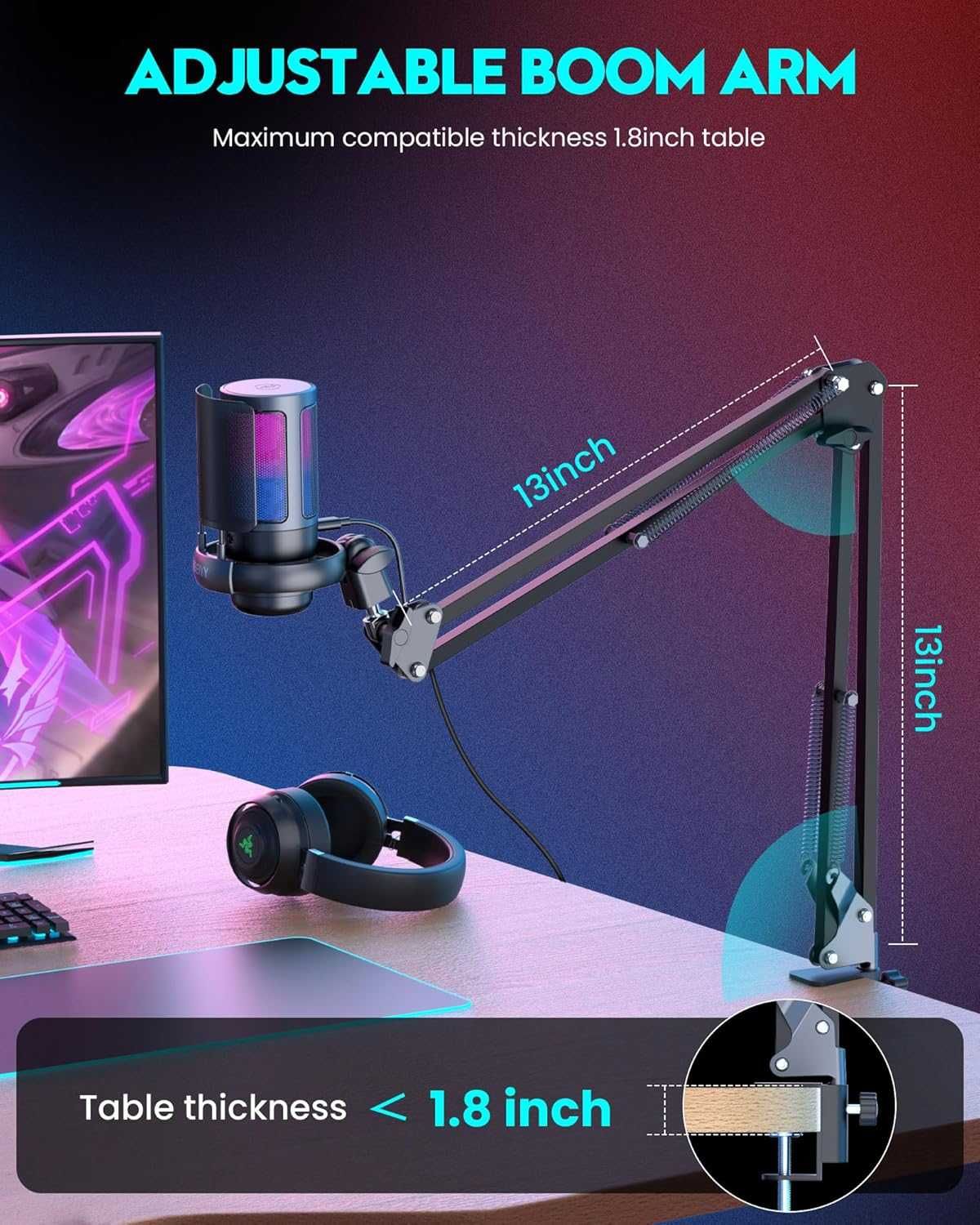 Пълен комплект RGB геймърски микрофон със стойка за PC/PS4/PS5