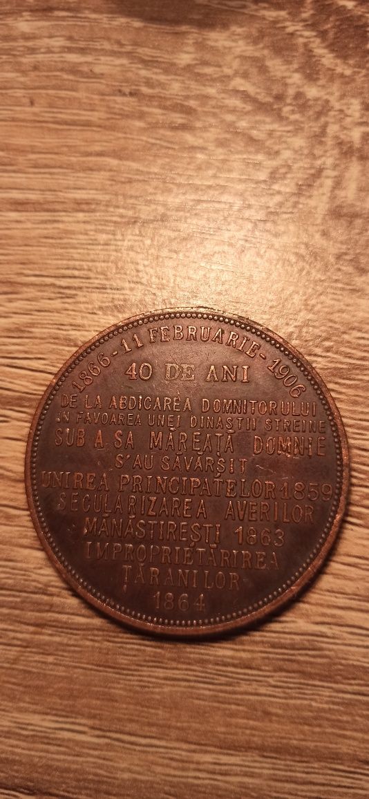 medalie, moneda bronz Alecsandru Ioan Cuza, colectie, rara, 1906,
