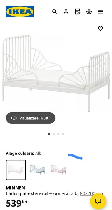 Pat copii extensibil MINNEN, alb, 80x200 – Stare excelentă!