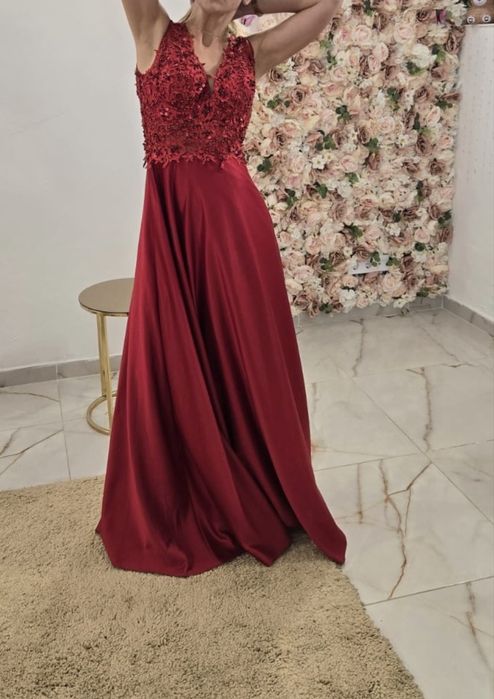 Дълга сатен дантела рокля