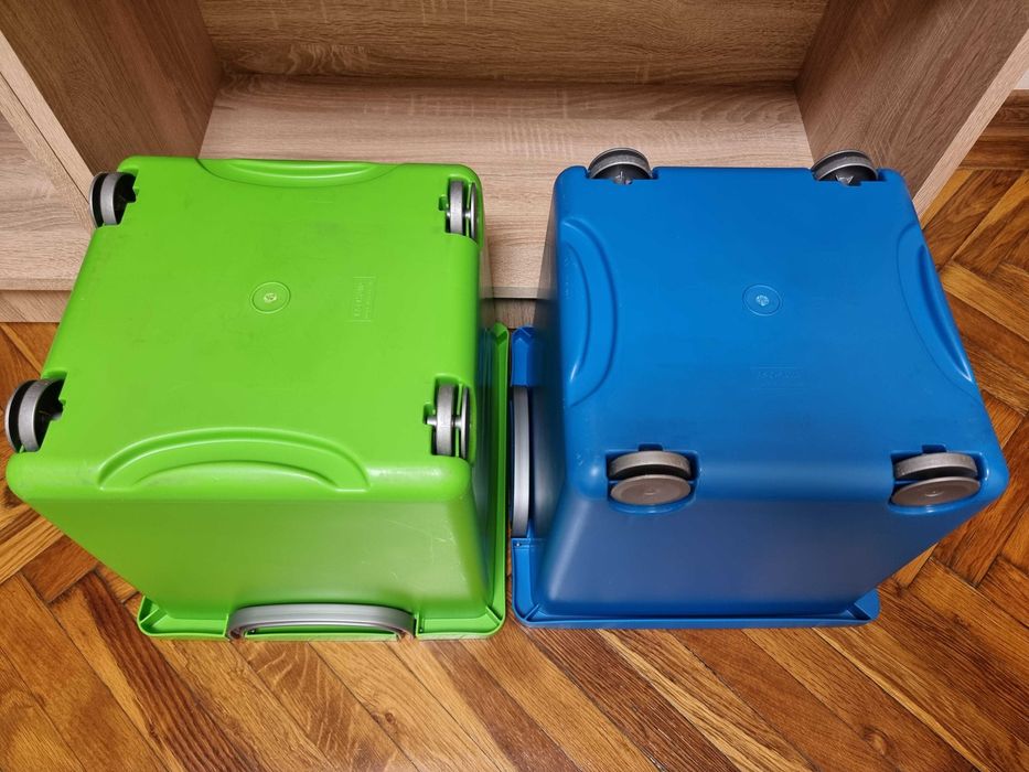 Set 2 organizatoare cu 4 roti, cutii jucarii mari, cos camera copii