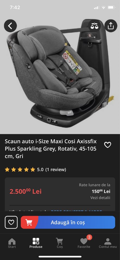 Scaun auto i-Size Maxi Cosi Axissfix Plus Sparkling Grey