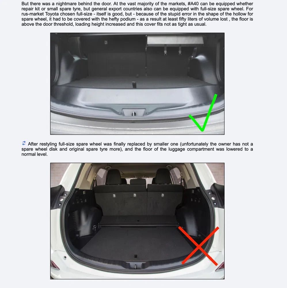 Стелка за багажник Toyota RAV4 2013+ EU с пълноразмерна резервна гума