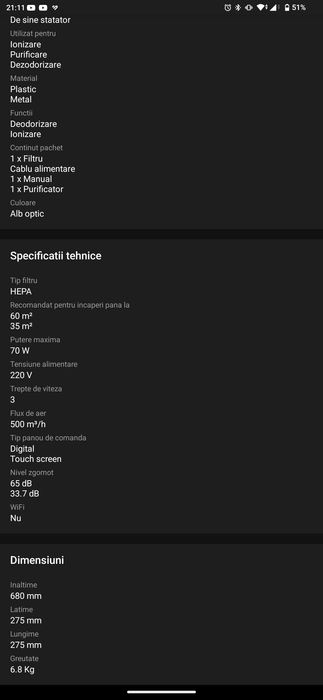 Purificator de aer Xiaomi Smart Air Purifier 4 Pro, PCADR 500 m3/h