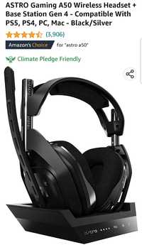 Casti gaming Astrogaming A50 + Base station (PS4, PS5, PC), Black Astr