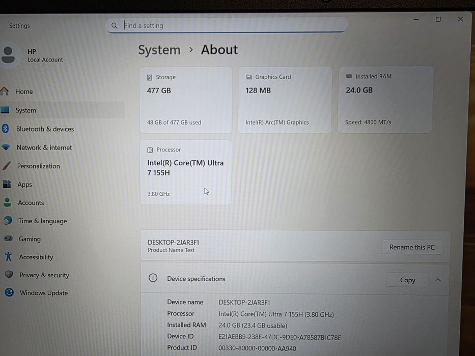 Laptop hp 15-FD  ultra 7 155h 512gb 24gb