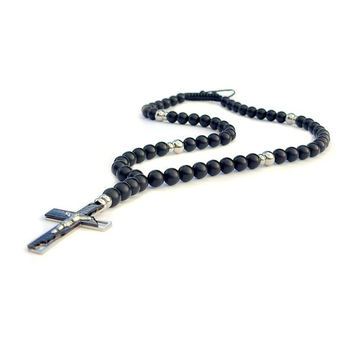 Мъжко Колие със Стоманен Кръст с Разпятие