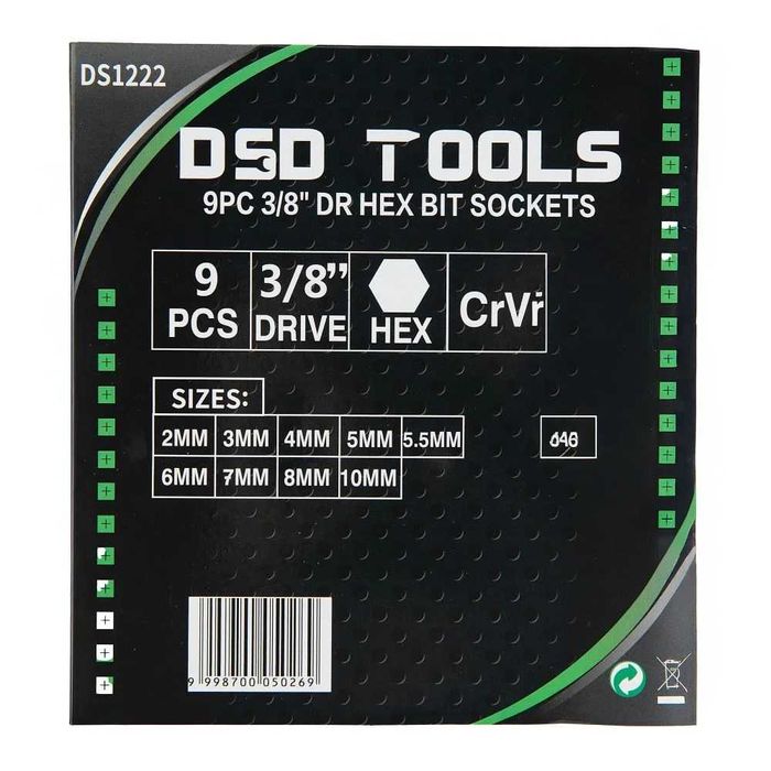 DSD TOOLS 9PC 3/8" dr hex biti DS1222