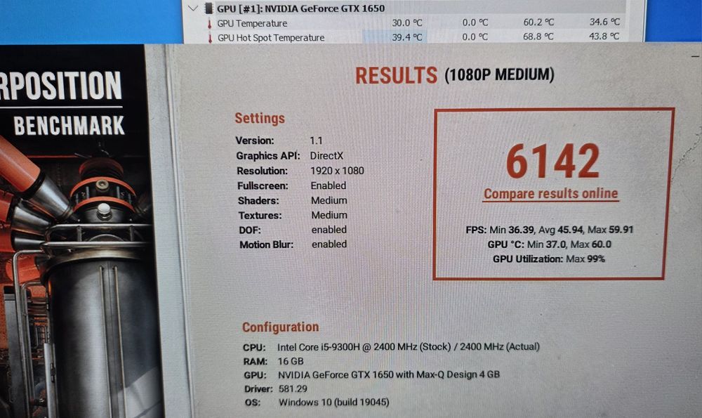 Placa baza laptop MSI GF63 i5 9300H 4.1GHz 8CPUs 16GB RAM GTX 1650