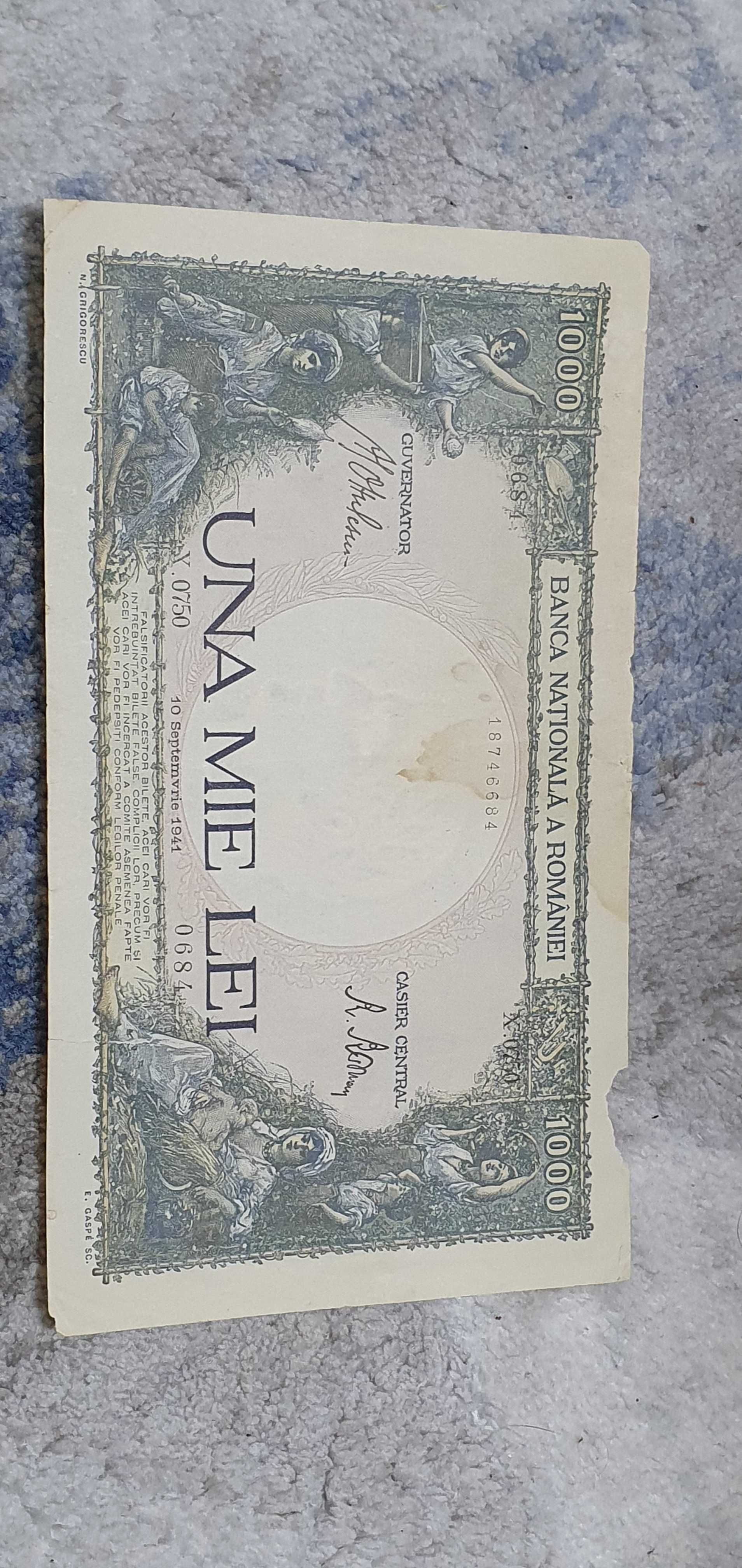 Bancnota "Una Mie lei - 10 Septemvrie 1941"