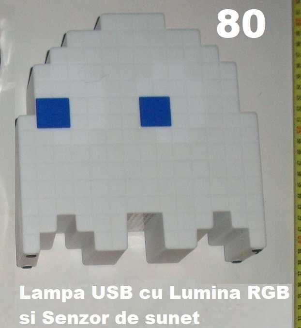 Lampa Gaming RGB USB de colectie PacMan Ghost Light cu senzor de sunet