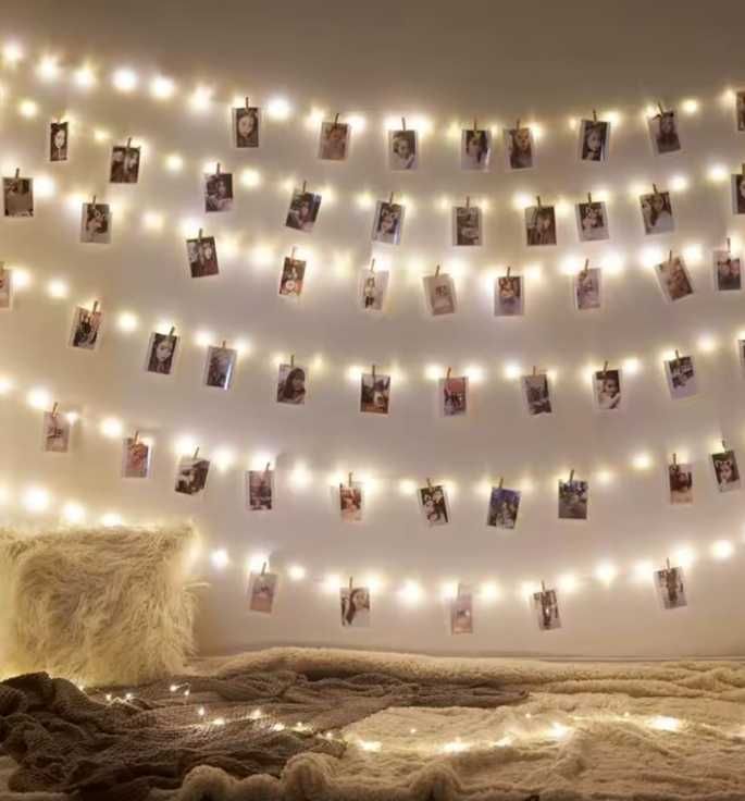 LED светещ гирлянд за сватба 2 м с 20 прозрачни щипки, топла светлина