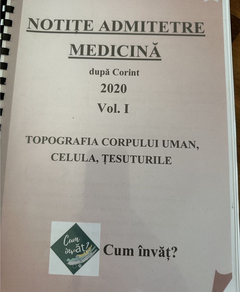 Notite pentru admiterea la medicina dupa Corint-Cum invat?-Vol.1 si 3
