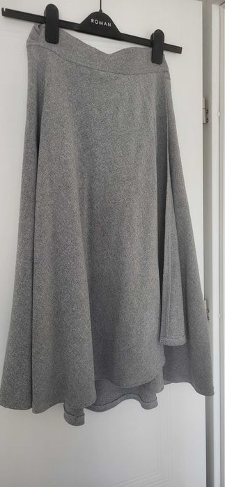Fusta petrecuta din stofa, gri deschis, midi, mar. S-M