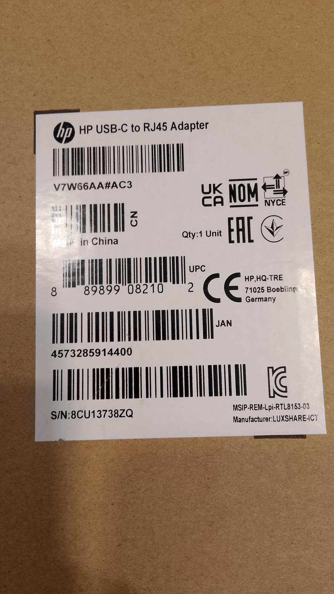 HP USB Type-C RJ45-Adapter