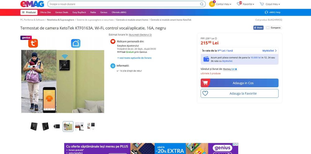 Termostat SMART WiFi, KetoTeK,incalzire pardoseala, REDUS de la 215RON