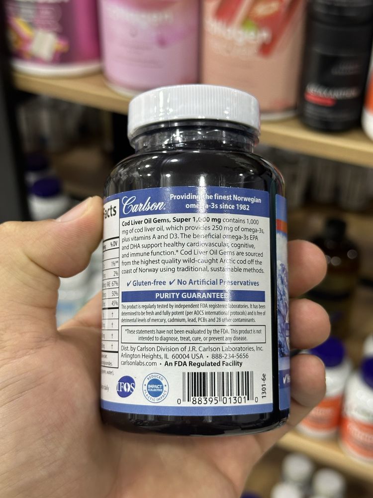 Carlson Cod Liver Oil Super 1,000 mg with D3 100 капсул