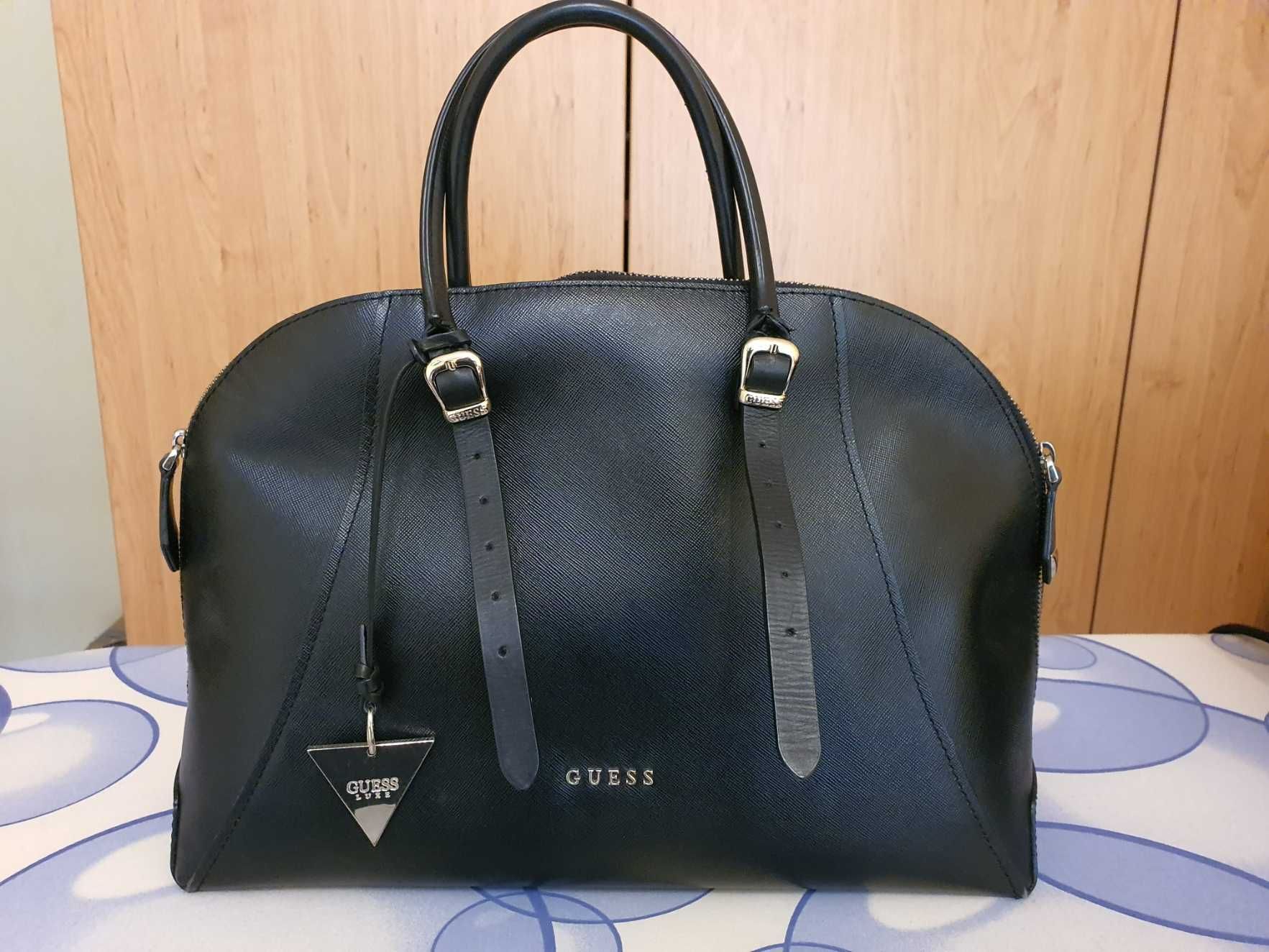 Чанта GUESS, черна, естествена кожа