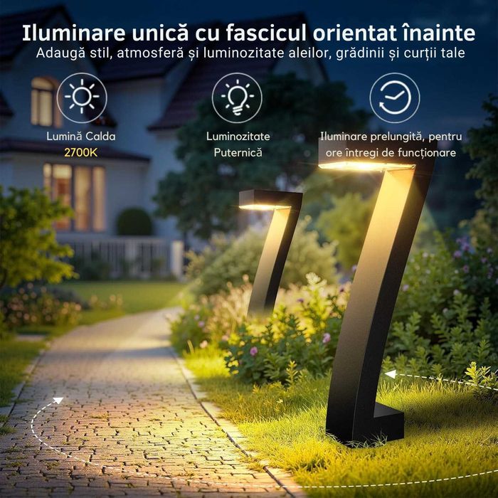 Set 4 lumini de gradina cu incarcare solara, durata de 12 ore