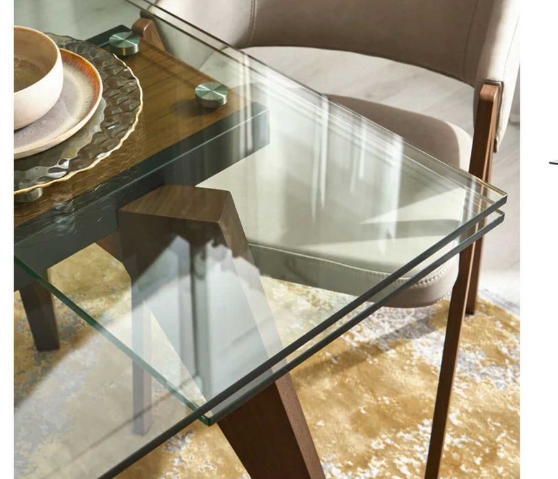 Vand masa extensibila Ella, lemn masiv/sticla securizata