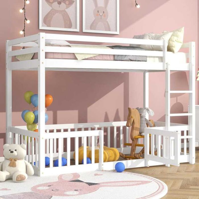 Детско двуетажно легло, PLAYKID, Бял или Натурален, Чам, 190х90см.