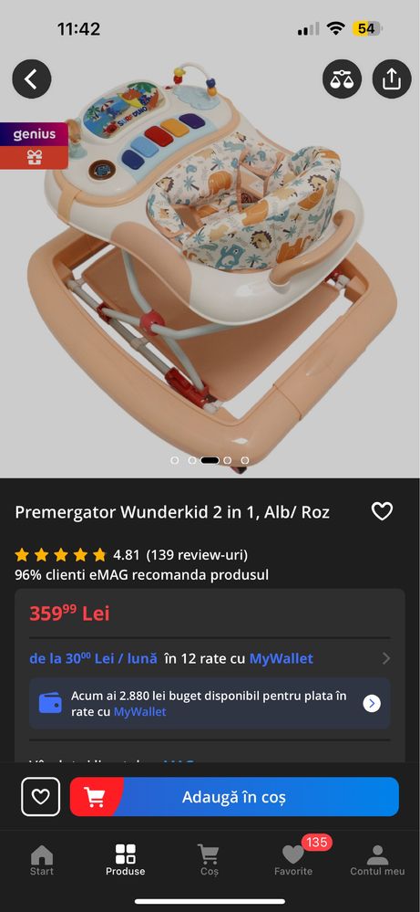 Premergator Wunderkid 2in1 roz/albe fete