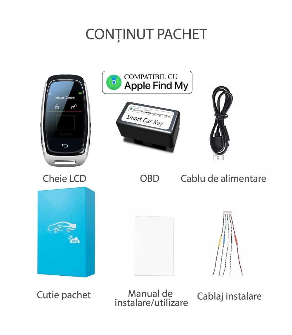 Cheie auto iSmartKey cu ecran LCD, Apple FindMy, Keyless Go, Audi, VW