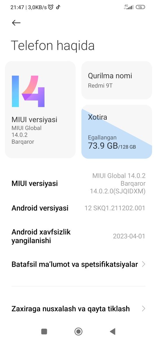 Redmi 9t idial holatda