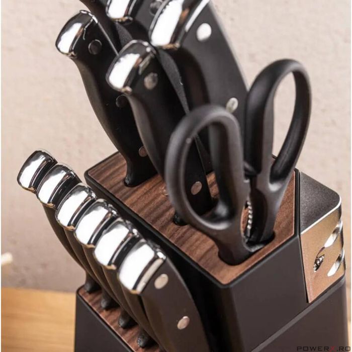 Set de cutite 13 piese, cu ascutitor si suport, otel inoxidabil,