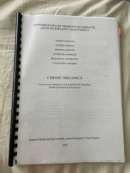 Culegere chimie organica admitere medicina Cluj 2015