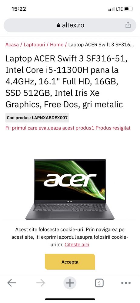 Vând laptop Acer nou.