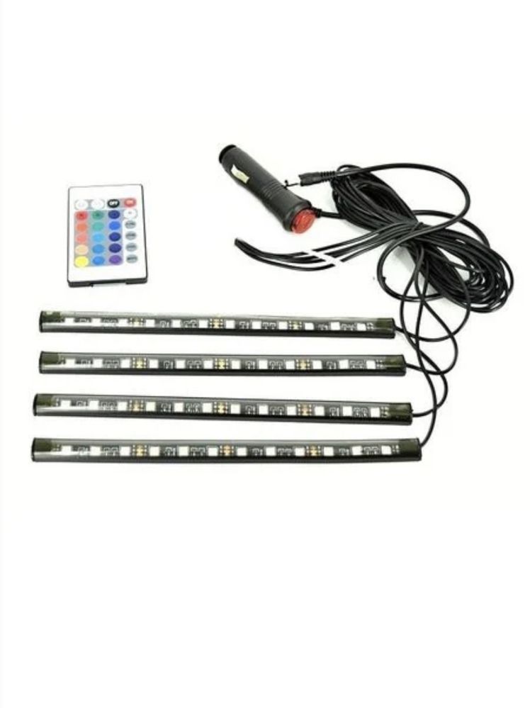 Kit 4 benzi 12LED RGB interior auto multicolore cu telecomanda,