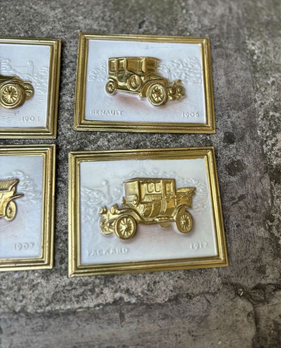 Tablou Litografie Foita Alama Bronz Masini de Epoca-Deosebit-Doar Set