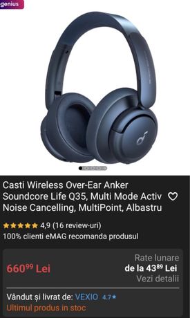 Firma! Casti Wireless Over-Ear Anker Soundcore Life Q35, Blue.