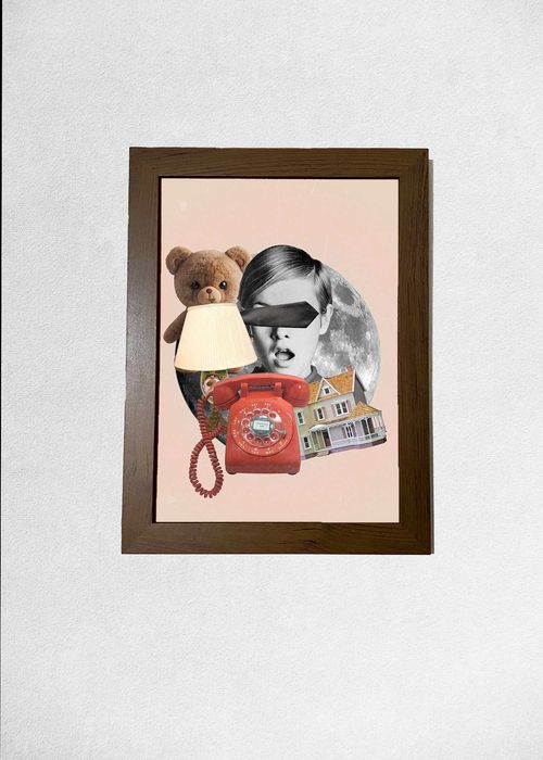 Tablou colaj retro–cu suport de perete și masă, ramă închisă sau albă